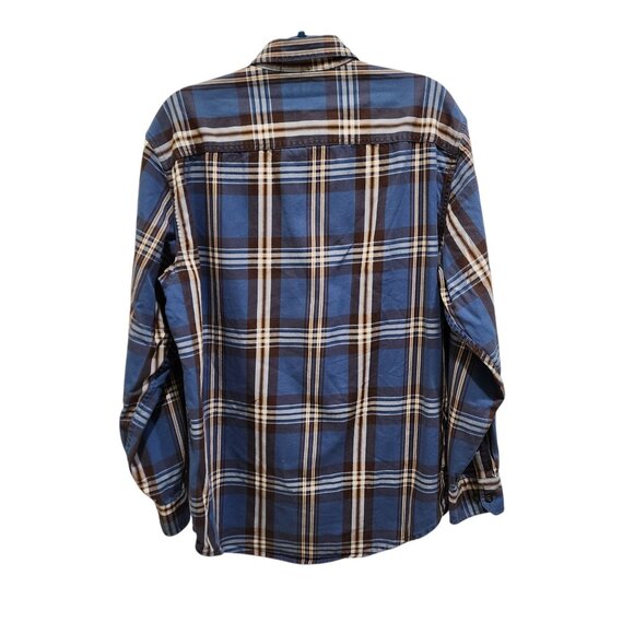 G.H. Bass & Co. Men's M Flannel Shirt Blue Brown Plaid Long Sleeve Casual - Picture 2 of 10